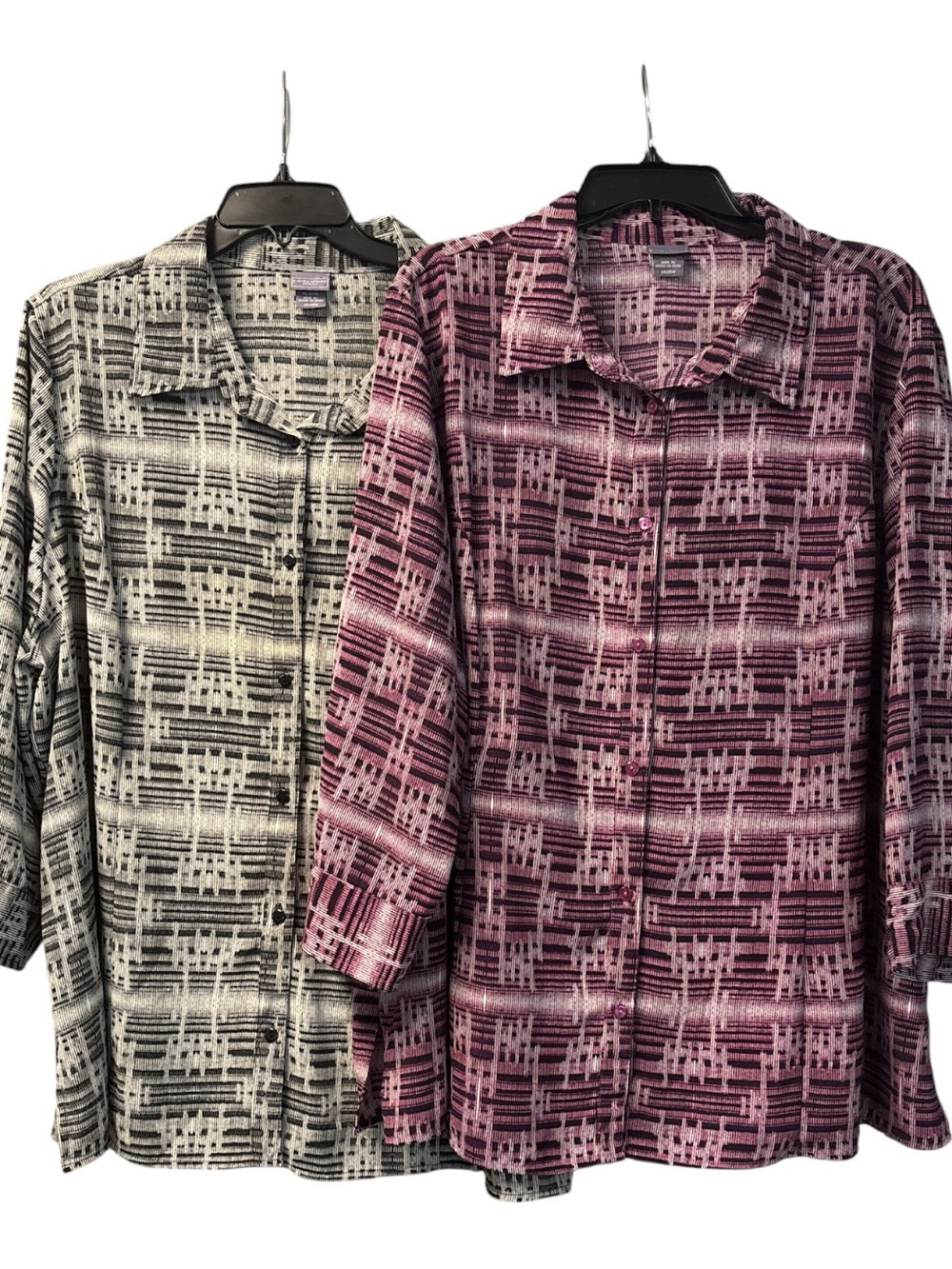 BUNDLE Set of 2 Laura Scott Woman Plus Size 24/26W Geom Button Up Tunic Blouse